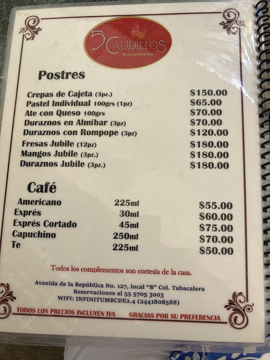 5 Caudillos Menu - Image 2