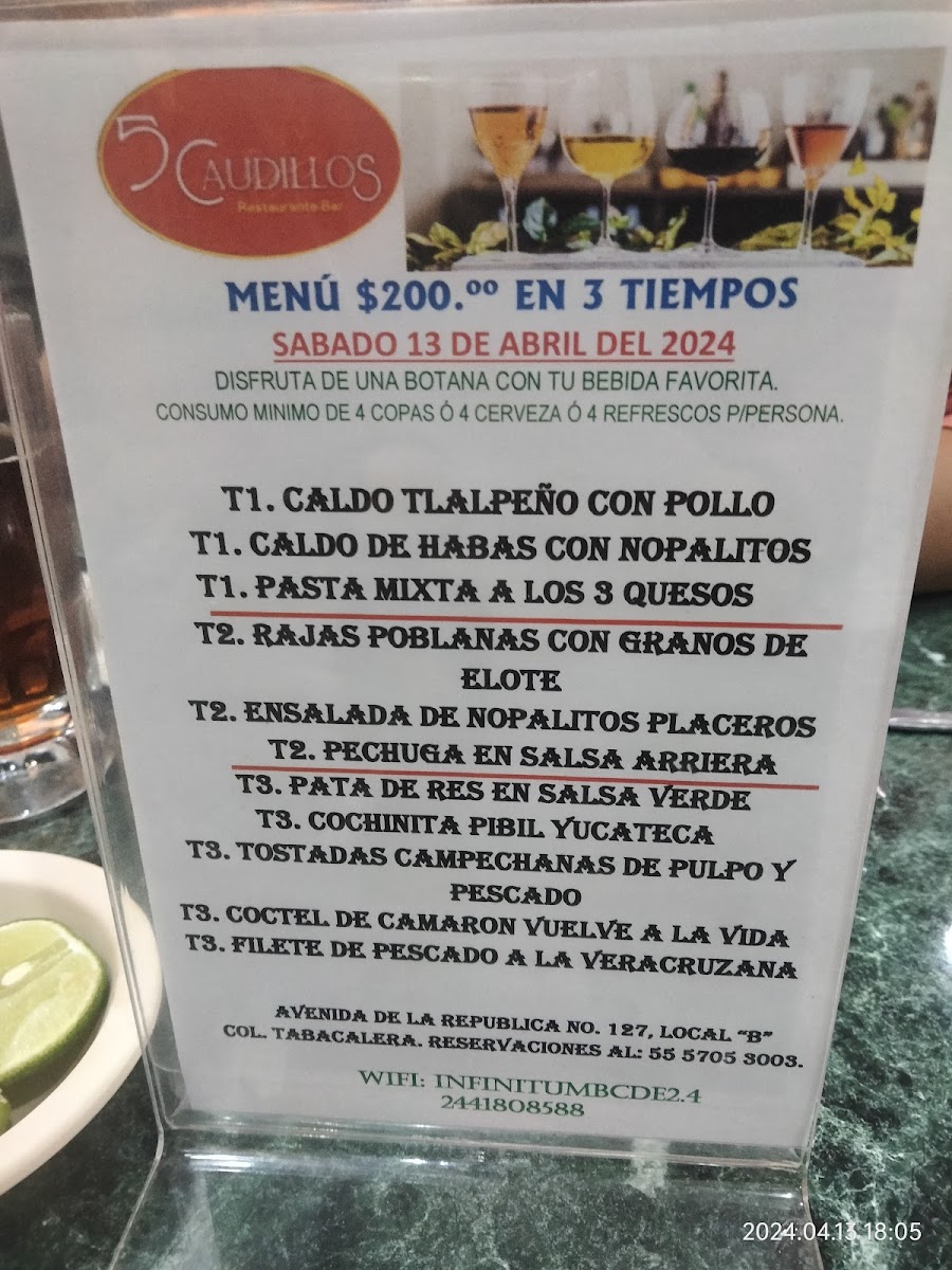 5 Caudillos Menu - Image 4
